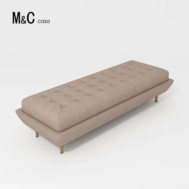 Modern luxury bedroom furniture metal base in the footrest fabric upholstered long footstool bedside stool