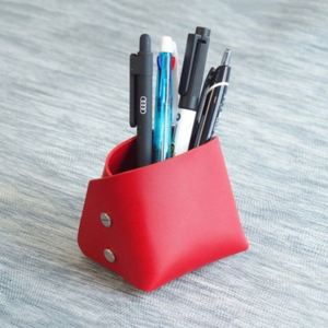 Handmade Retro PU Leather Pen Cup Portable <b>Foldable</b> <b>Desk</b> Organizer for Stationery Office Desktop Storage Holder - Product Image 4