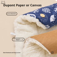 Lit pour chat pliable multifonctionnel et mignon, doublure en sherpa, toile en papier Dupont, nid avec bouton, carton