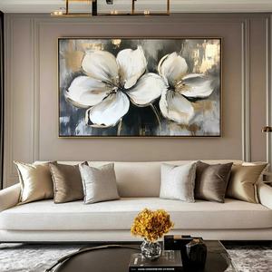 Arte Mural Tridimensional con Textura de Flor de Platino de Doble Pétalo, con Resplandor Neutro Suave de Flores Gemelas, para Decoración del Hogar - Product Image 1