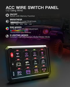 RGB 12 Gang Panel sakelar LED bantu berkabel Acc kedap air untuk 12V/24V Aksesori lampu mobil lampu kapal mobil - Product Image 2