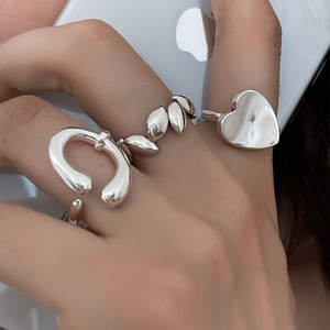 Korean-Style S925 Sterling Silver Love Heart <b>Ring</b> Modern Minimalist Design <b>Adjustable</b> for Women's Individualistic Ins for Daily - Product Image 2