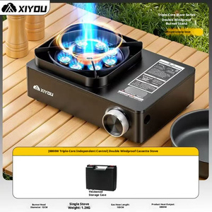 Réchaud <span class=keywords><strong>à</strong></span> gaz butane portable 8800W <span class=keywords><strong>à</strong></span> trois brûleurs et neuf feux, modèle 2026, pour camping en extérieur, avec support coupe-vent et étui de transport - Product Image 4