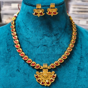 Juego de collar de templo tradicional de piedra mate Pota y Meenakari de Jewel Emarket -12731585DP - Product Image 3