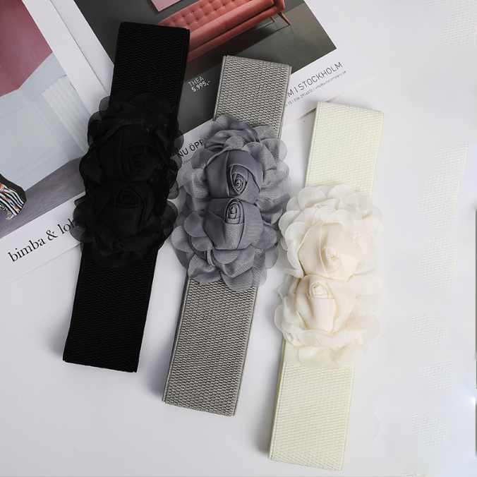 Hot Fashion Dress Waistband Chiffon Rosette Flower Decorative
