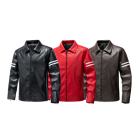 Blouson de moto en cuir de haute qualité pour la course, noir/rouge/marron, avec fermeture éclair, col montant, sans poches