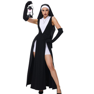 Disfraz de <span class=keywords><strong>Monja</strong></span> Gótica Oscura para Halloween, Vestido Largo con Abertura Alta, para Fiesta, Cosplay - Product Image 1