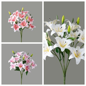 ดอกลิลลี่ประดิษฐ์สีชมพูขาว ทำจาก PVC งานแฮนด์เมด สำหรับตกแต่งงานแต่งงาน - Product Image 3