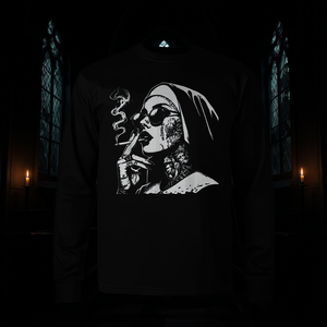 T-shirt à manches longues Unholy Nun Horror, design artistique gothique noir - Product Image 3