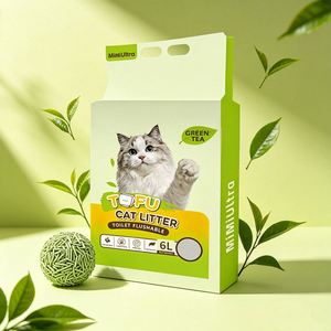 Litière pour chat au tofu parfumée au thé vert, parfum thé vert, fibres végétales durables, sans poussière, agglomérante, fournisseur de produits pour animaux de compagnie - Product Image 1