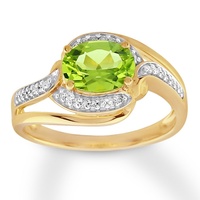 Anillos Modernos Clásicos y Elegantes con Corte Ovalado de Peridoto Creado en Laboratorio, con Diamantes y Baño de Oro de 14K