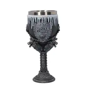 Copa de Vino de Acero Inoxidable con Diseño de Lobo Fantástico Antiguo en 3D, Copa de Whisky Medieval, Copa de Resina con Diseño de Derretimiento de Nieve - Product Image 1