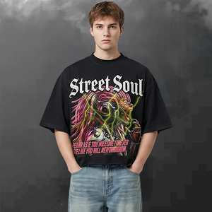 เสื้อยืดสตรีทแวร์พรีเมียมสั่งทำพิเศษ ผ้าคอตตอนหนา 300GSM สีซีดแบบซันเฟด ทรงโอเวอร์ไซส์ บ็อกซี่ ครอปพิมพ์ลายกราฟิก เสื้อยืดผู้ชาย - Product Image 1