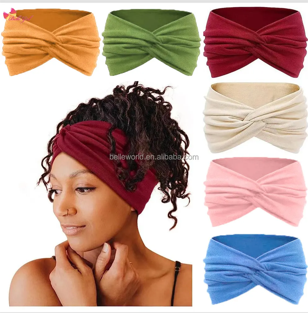 BELLEWORLD özel ambalaj logosu 67 renkler kadınlar için Headbands moda düğümlü yumuşak sıkı Headbands kaymaz kadın bantlar