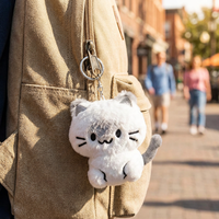 Porte-clés en peluche chat gris mignon avec oreilles, pendentif pour sac à dos d'étudiant, cadeau exquis pour enfants