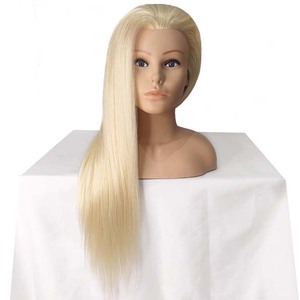 24 Inch Long Blonde Human Hair Training Head With Shoulder Hair Styling Dyeing And Coloring Mannequin Head Dolls For Cosmetology