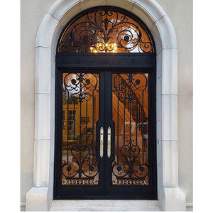 Puertas dobles de hierro forjado frontal de seguridad americana Fabricante profesional francés para Villa y apartamento de entrada moderna - Product Image 4