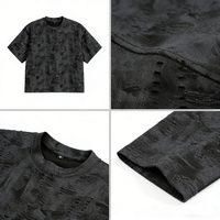 T-shirt en coton tricoté épais 260 g/m² pour hommes, vierge, délavé à l'acide, effet vieilli, style streetwear, col rond, coupe classique, avec lettrage, vente en gros