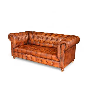 Sofá Chesterfield de 2 plazas de gama alta, diseño contemporáneo, cuero genuino, bronceado, 62x33x32 pulgadas, para sala de estar, muebles para el hogar - Product Image 5