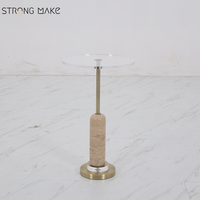 Table d'appoint italienne moderne en acrylique Table de service de meubles de salon de luxe Table basse ronde en travertin
