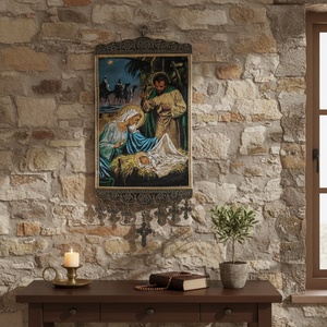 Decoración de Pared de 20 cm con Tela Turca Tejida con Icono Cristiano Ortodoxo y Católico de la Virgen María y el Niño Jesús de Turquía - Product Image 3