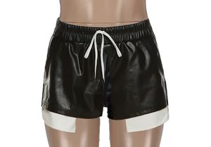 Femmes décontracté été Faux <span class=keywords><strong>cuir</strong></span> Pu Patchwork Shorts lâche pansement taille élastique fente tout match Bandeau Style <span class=keywords><strong>Cargo</strong></span> <span class=keywords><strong>pantalon</strong></span> - Product Image 6