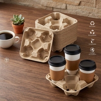 Plateau de transport en papier pour gobelets à café, jetable, double paroi, 2/4 gobelets, anti-déversement, portable, écologique, biodégradable, en pâte à papier, vente en gros