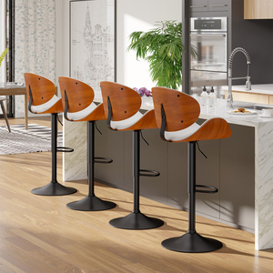 Modern PU <b>Leather</b> Swivel Back <b>Bar</b> <b>Stools</b> with Metal Base Adjustable Height Water Resistant for Home <b>Bar</b> - Product Image 5