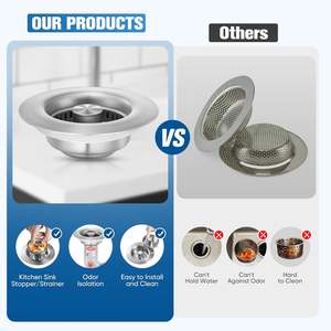 Filtre de vidange anti-blocage et anti-odeur en acier inoxydable durable pour évier de cuisine, avec système de rehausseur et passoires anti-fuite - Product Image 2