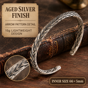Brazalete de Plata Antigua Oxidada de Primera Calidad, Diseño Trenzado, Sin Níquel, Resistente al Agua, Grabado con Flecha y Chevron, Ligero y Ajustable - Product Image 4