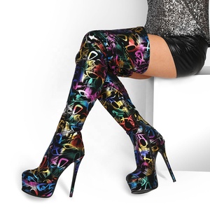 Colorful Skintight High Platform High Thin Heel Women <b>Boots</b> High Heel Thigh High Booties Side Zipper Party Over Knee High <b>Boots</b> - Product Image 1