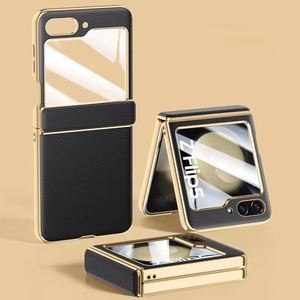 Para Samsung Z Flip5 funda de teléfono para Samsung <span class=keywords><strong>ZFlip4</strong></span> 3 funda protectora de cuero galvanizado funda de bisagra película cubierta de teléfono integrada - Product Image 6