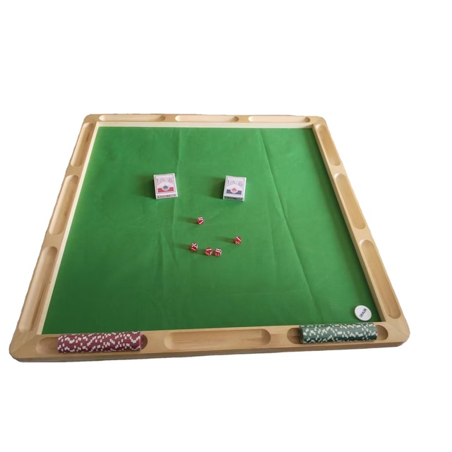 HDPE Top 4 Player Foldable Portable Multi-Use Okey Mahjong Card Poker Game Square Domino Table Token Holders Folding Metal Legs