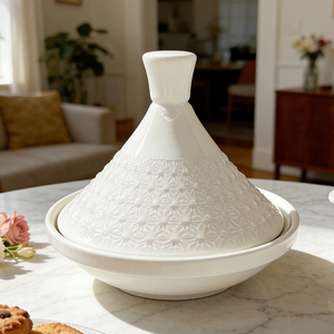 Tajine en céramique blanche de luxe avec bord doré, style marocain, mini pot en porcelaine pour la cuisson et le service - Product Image 6