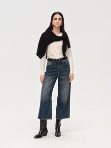 YUANBOFEI Maßgeschneiderte Damen High-Waist Weites Bein Gerade <span class=keywords><strong>Jeans</strong></span> Vintage Gewaschen Loose Fit Cropped <span class=keywords><strong>Denim</strong></span>-Hosen für Marken - Product Image 2