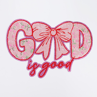 Parches de Lentejuelas Religiosos Grandes con Lazo Rosa Brillante, Parches de Lentejuelas con Logotipo Bordado Termoadhesivo Personalizado para Ropa