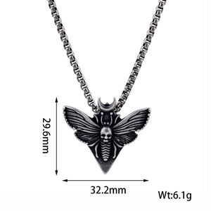 Collar con colgante de mariposa y cráneo de death goric para hombre, de plata antigua, de acero inoxidable, para insectos, punk, conjunto de joyería - Product Image 5
