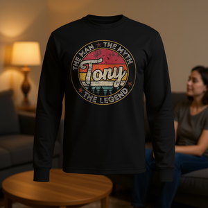 Tony The Man The Myth The Legend Camiseta de manga larga con nombre personalizado, cuello redondo unisex, ropa promocional para adultos - Product Image 3