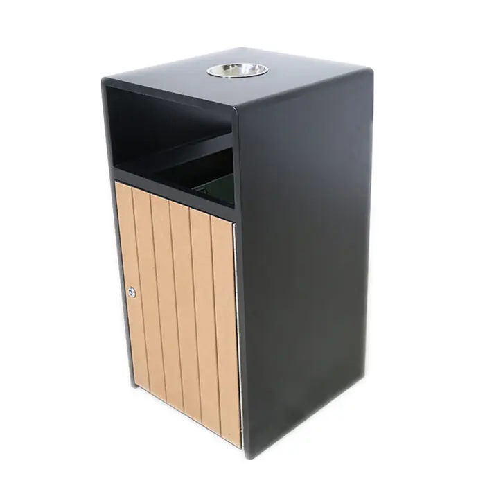 outside public wood trash container garbage bin mall recycling dustbin outdoor commercial wood rubbish dust bin with ashtray