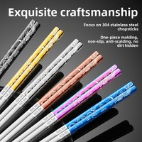 Baguettes Dragon en Métal Réutilisables, Conçues en Corée, Style Japonais, Acier Inoxydable 304, Antidérapantes, Lavables au Lave-Vaisselle, Gravées au Laser