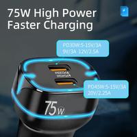 Pengisi Daya Mobil USB C Cepat 75W QC.0 PD Pengisian Daya Mobil 3.1A Pengisi Daya Mobil Port USB Ganda Adaptor Pemantik Rokok