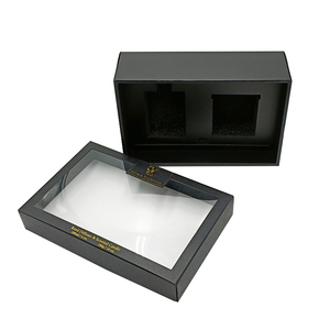 Tapa reciclable con logotipo personalizado y base de embalaje de <span class=keywords><strong>regalo</strong></span> caja de papel plegable negra con ventana transparente - Product Image 4