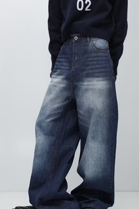 Jeans Vintage Lavados al por Mayor para Hombre, <span class=keywords><strong>Pantalones</strong></span> Largos Rectos Anchos con Efecto Desgastado Retro, Logotipo y Diseños Personalizados Aceptables - Product Image 4