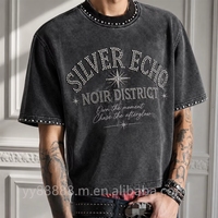 T-shirt Streetwear Homme OEM Old Money Coupe Ample Délavé à l'Acide Coton Peigné 300 g/m² Impression DTG Motif Strass