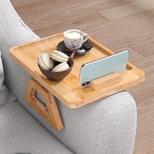 Plateau de canapé rectangulaire en bambou avec support pour téléphone pour accoudoirs de salon - Product Image 3