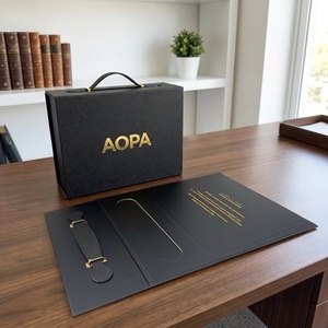 High-end Rigid Magnetic Folding Paper <b>Box</b> with PU Handle <b>Black</b> <b>Gift</b> Case Gold Stamping Logo for Wallet Candle Packaging - Product Image 5