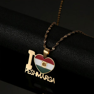 Collier Pendentif de Luxe en Gros, en Acier Inoxydable 316L, Plaqué Or PVD 14k 18k, Carte du Kurdistan, pour Femme - Product Image 3