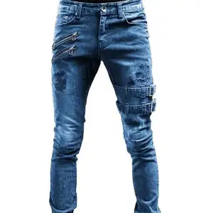 Men Denim Pants Casual Blue Black Slim Fit Mens Jeans Skinny High Stretch Men's Jeans locomotive Jeans