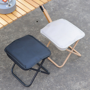 Outdoor Folding Chair Square Foldable Portable Camping <b>Garden</b> <b>Stool</b> Khaki Black Casual Style - Product Image 3
