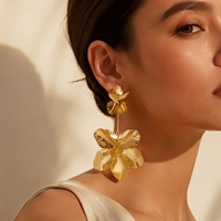 Pendientes Colgantes Florales Grandes y Exagerados ChuYao, Chapados en Oro de 18K, Aleación de Zinc, Joyería Larga Tipo Araña para Mujer